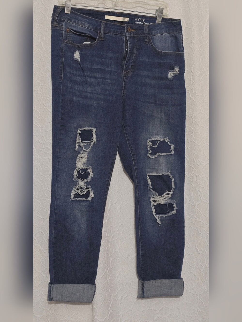 !iT Kylie High Rise Curvy Skinny Ankle Jeans Distressed Raw Hem Women’s 12 Y2K